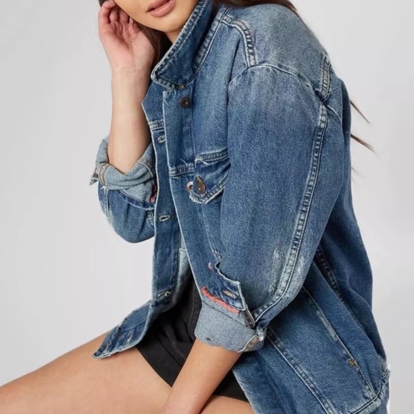 Free People Ramona Trucker Denim Jean Jacket M - Picture 6 of 16